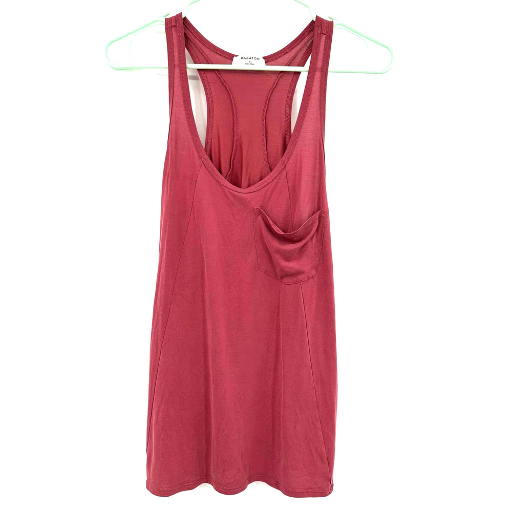 Babaton‎ size small racer back tank top pink red with pocket on front sueded